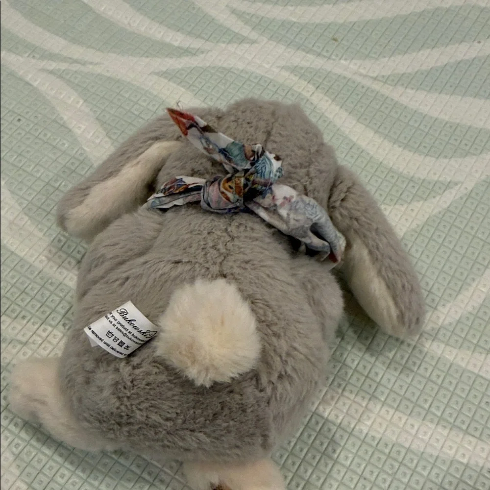 Charming Gray Plush Bunny with Patterned Bandana